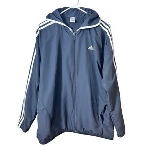 Vintage Adidas 3 Stripe XL Black White Hooded Windbreaker Track Jacket Retro Y2K